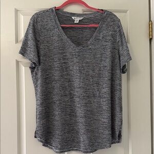 Athleta  Black and White Striped V-Neck Tee